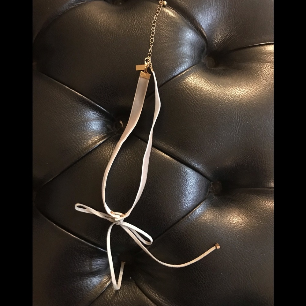 Gray silver velvet bow choker necklace